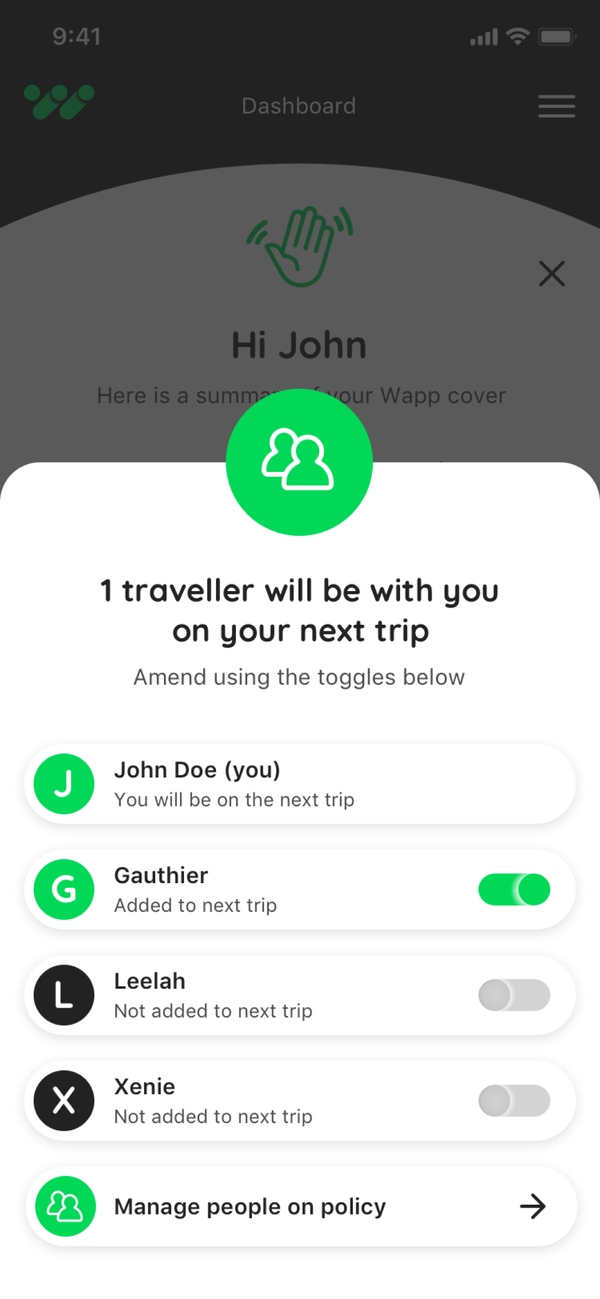 Wapp off trip add travelers app design
