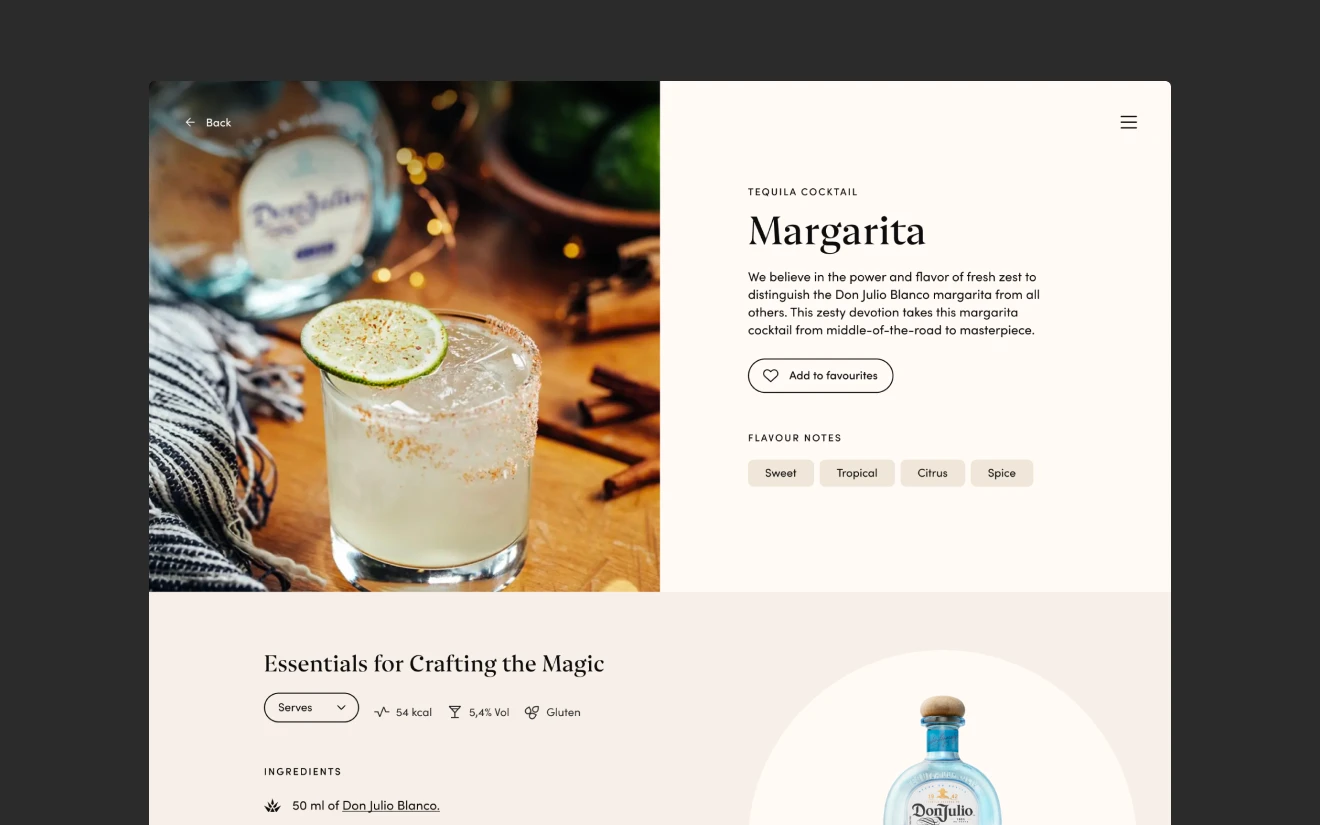 Design of cocktail details page