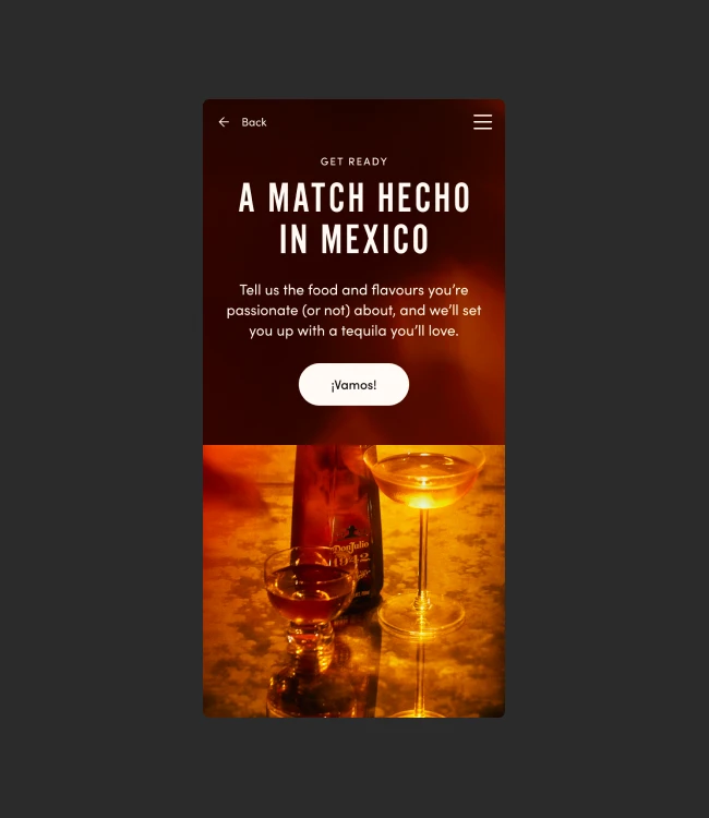 Mobile design of the quiz start page